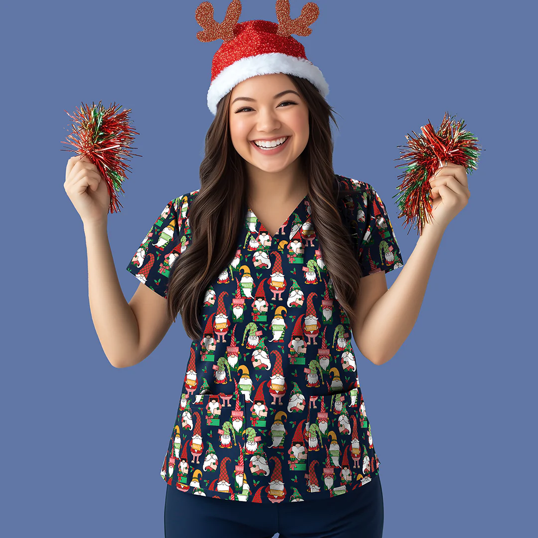 Unisex Gnomes Christmas Cotton Scrub Top - Image 2