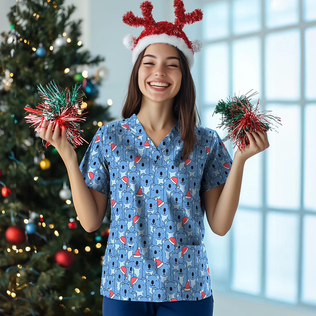 Unisex Aussie Christmas Poly Scrub Top - Image 3