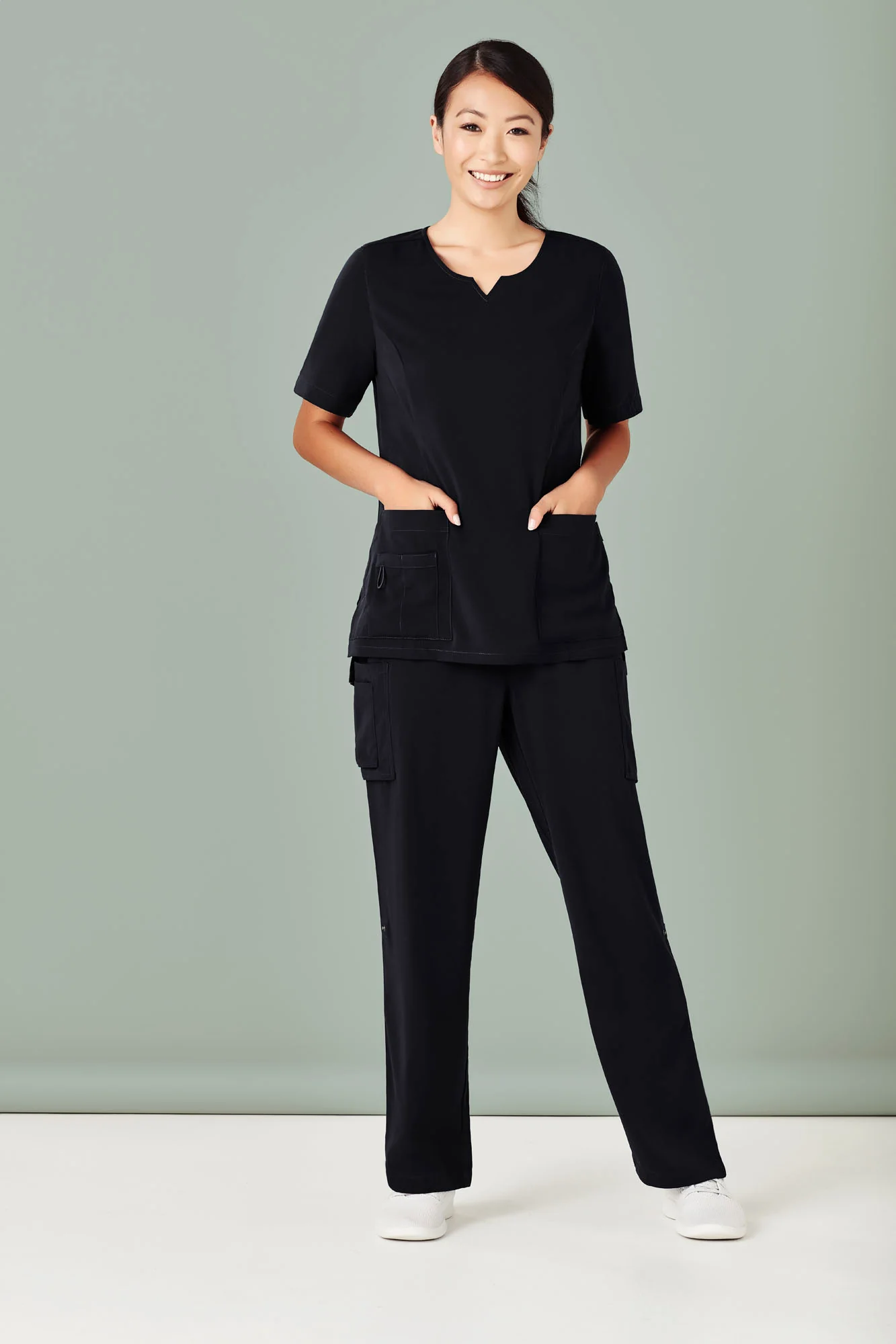 Womens Tailored Fit Round Neck Scrub Top - Image 4