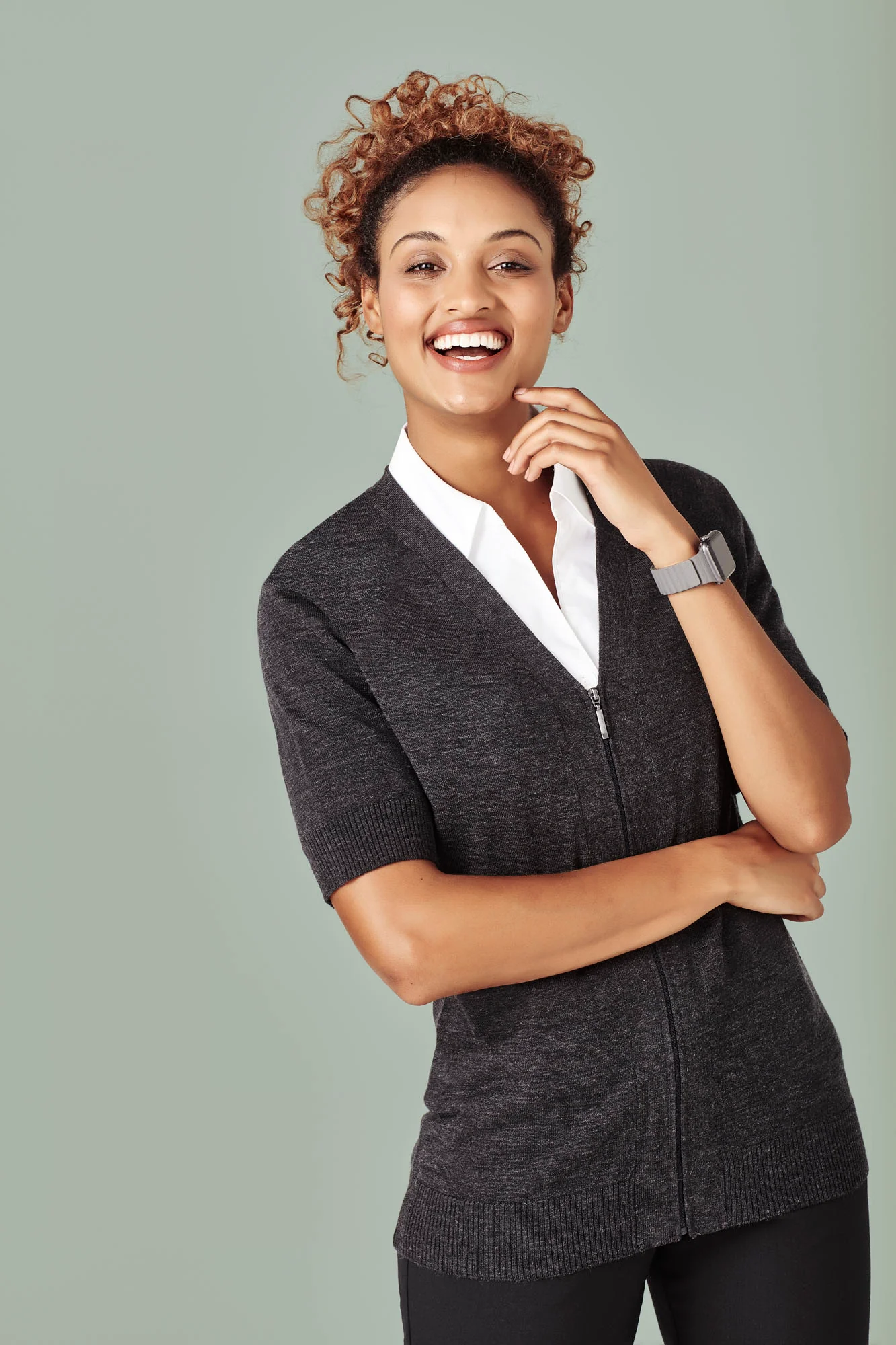 Womens Zip Front Short Sleeve Cardigan - Image 3